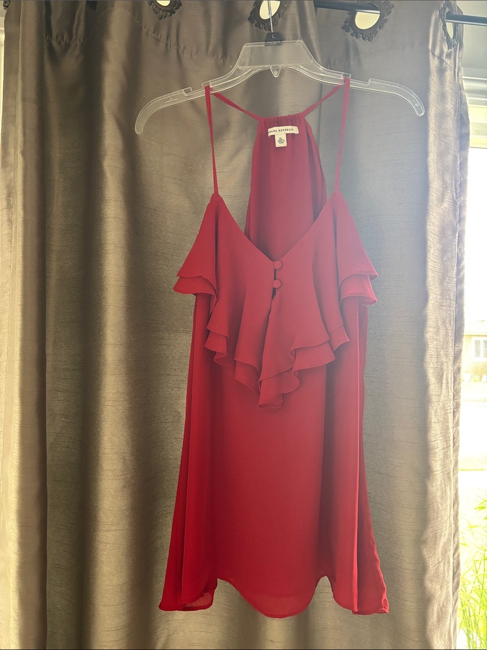 Banana Republic Red Ruffle Spaghetti-Strap Blouse